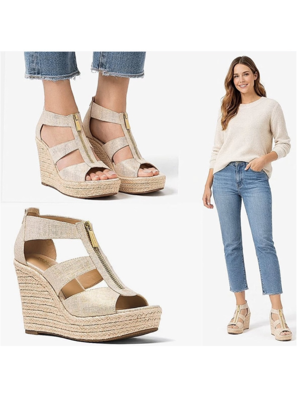 Michael Kors Damita Linen Beige Wedge Sandals